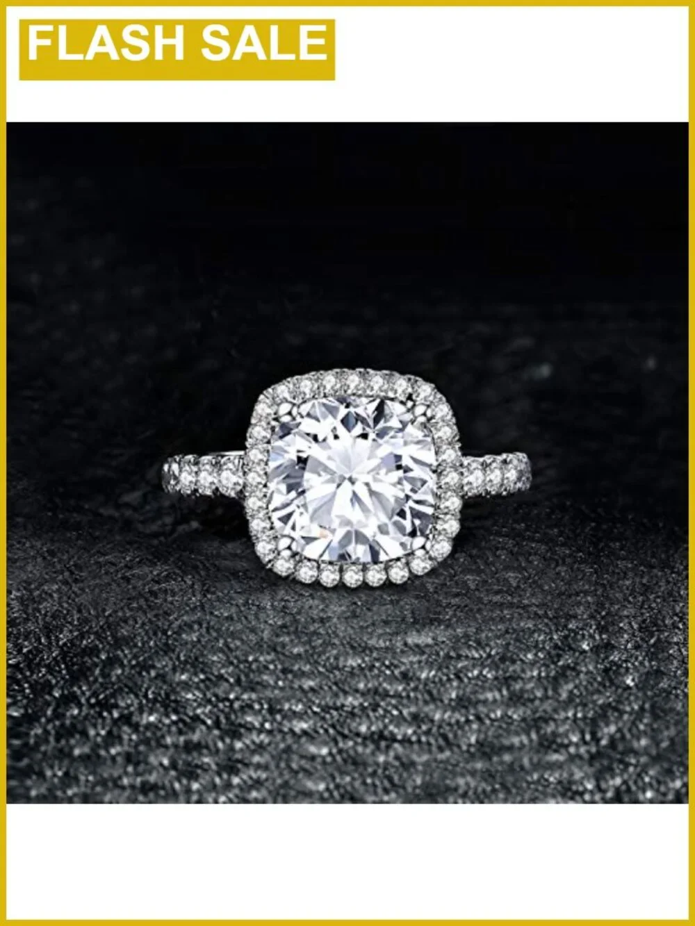 3ct Cushion Cut Halo Engagement Ring 14K White Gold Plated Brass